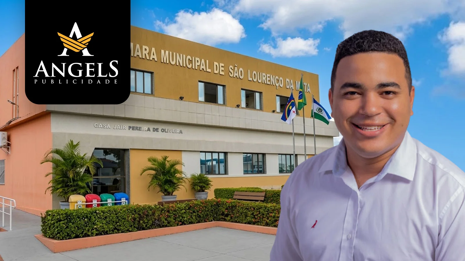 Miquéias Lima, vereador de São Lourenço da Mata/PE, em frente à Câmara Municipal
